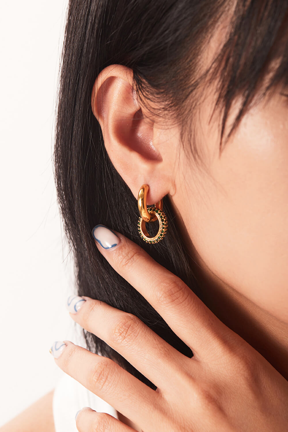 18K Gold-Plated Inlaid Zircon Double-Hoop Earrings Trendsi