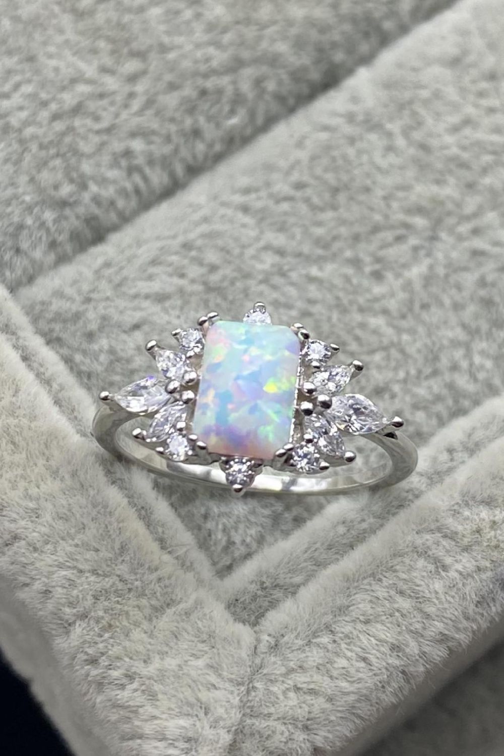 925 Sterling Silver Zircon and Opal Ring Trendsi