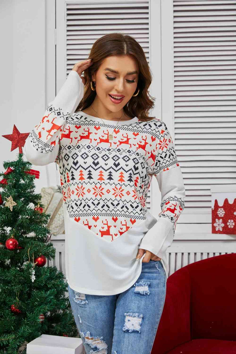 Geometric Round Neck Long Sleeve T-Shirt