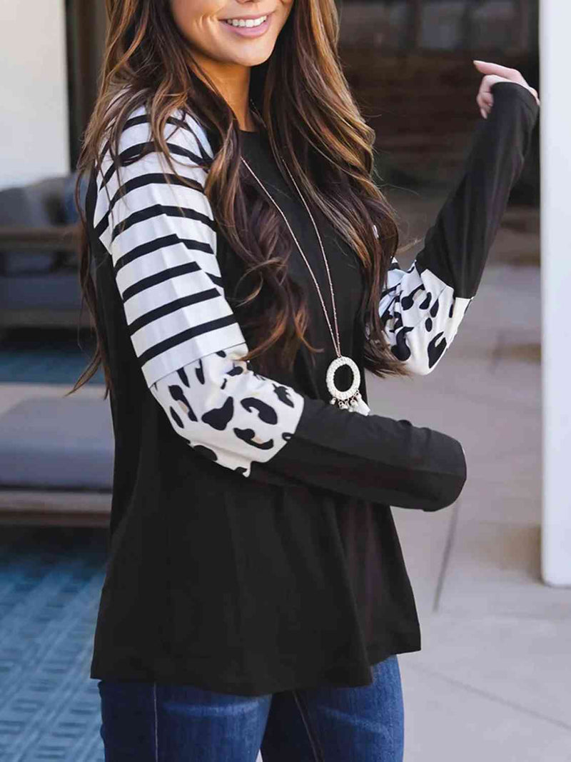 Printed Round Neck Long Sleeve T-Shirt