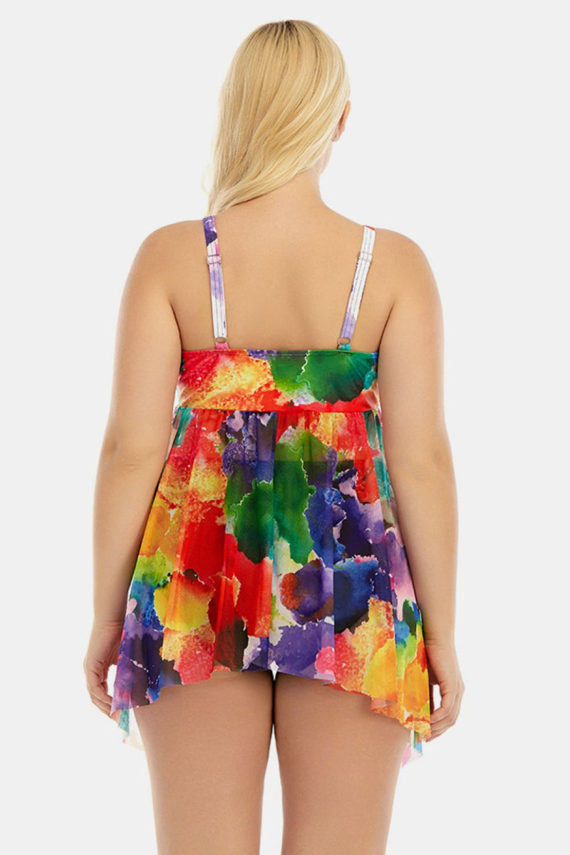 Plus Size Printed Spaghetti Strap V-Neck Two-Piece Swim Set - Madikfashions.com