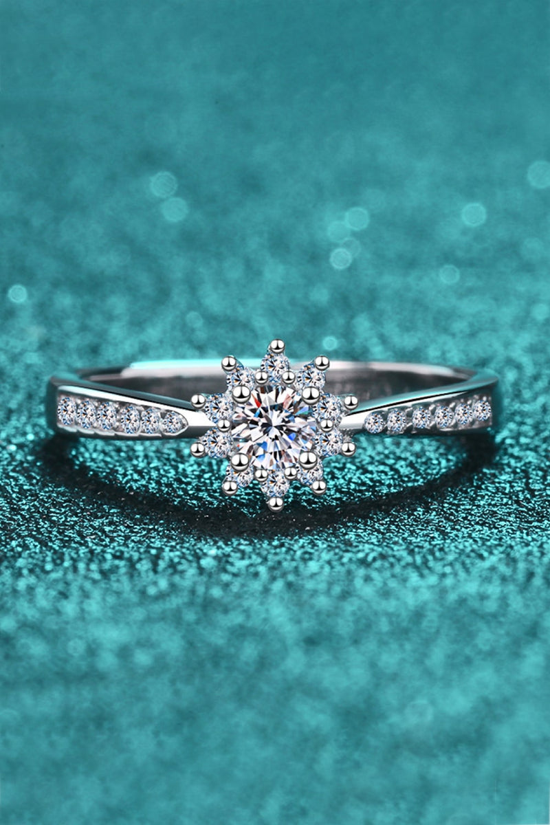 Moissanite Rhodium-Plated Snowflake Ring Trendsi