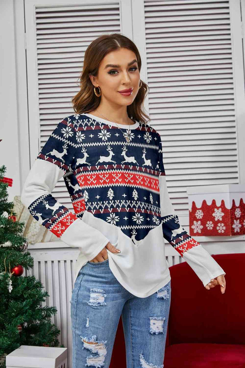 Geometric Round Neck Long Sleeve T-Shirt