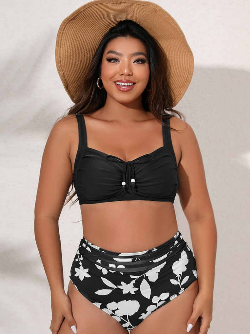 Plus Size Printed Gathered Detail Bikini Set - Madikfashions.com