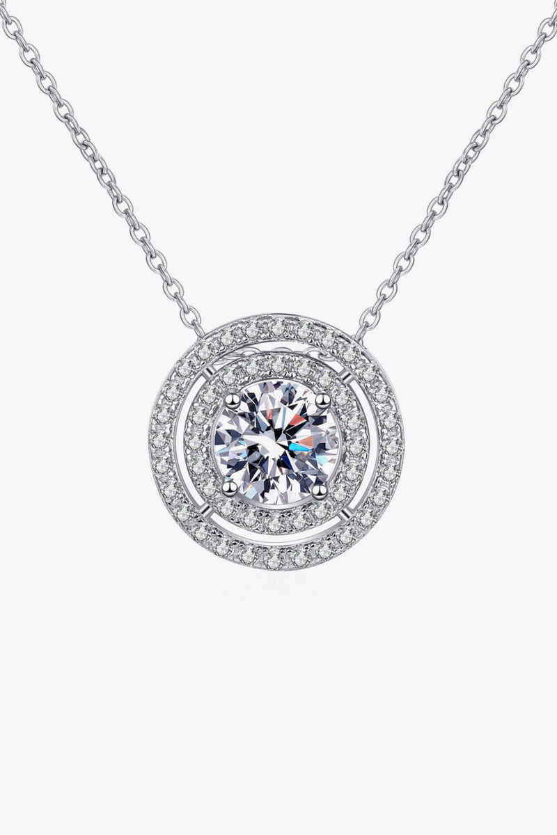 Moissanite Round Pendant Rhodium-Plated Necklace Trendsi