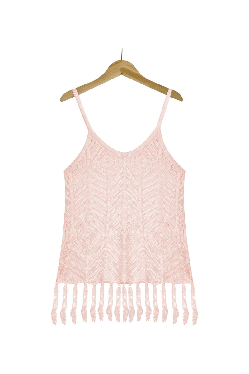 Openwork Fringe Hem Sleeveless Cover Up - Madikfashions.com