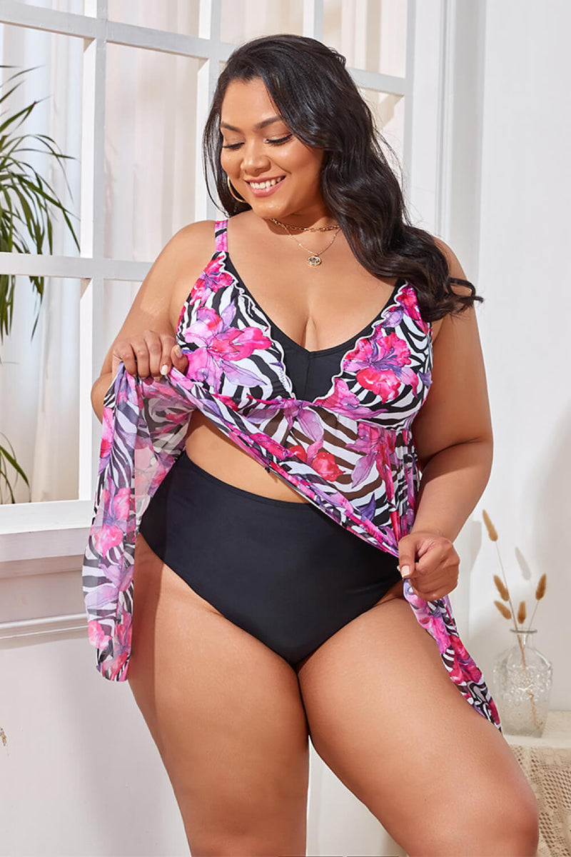 Plus Size Printed Spaghetti Strap V-Neck Two-Piece Swim Set - Madikfashions.com