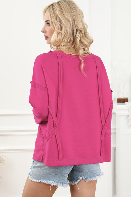 Round Neck Exposed Seam Sweatshirt