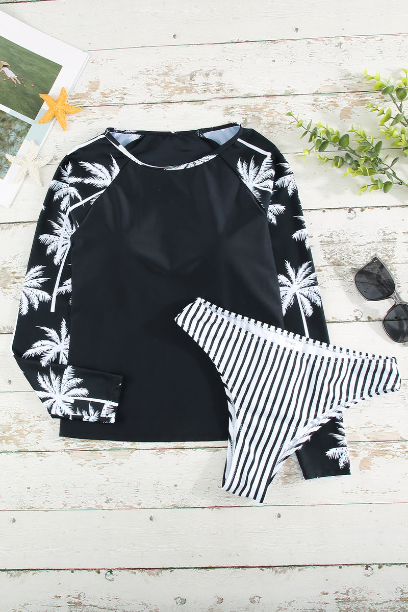 Printed Raglan Sleeve Two-Piece Rash Guard Set Trendsi