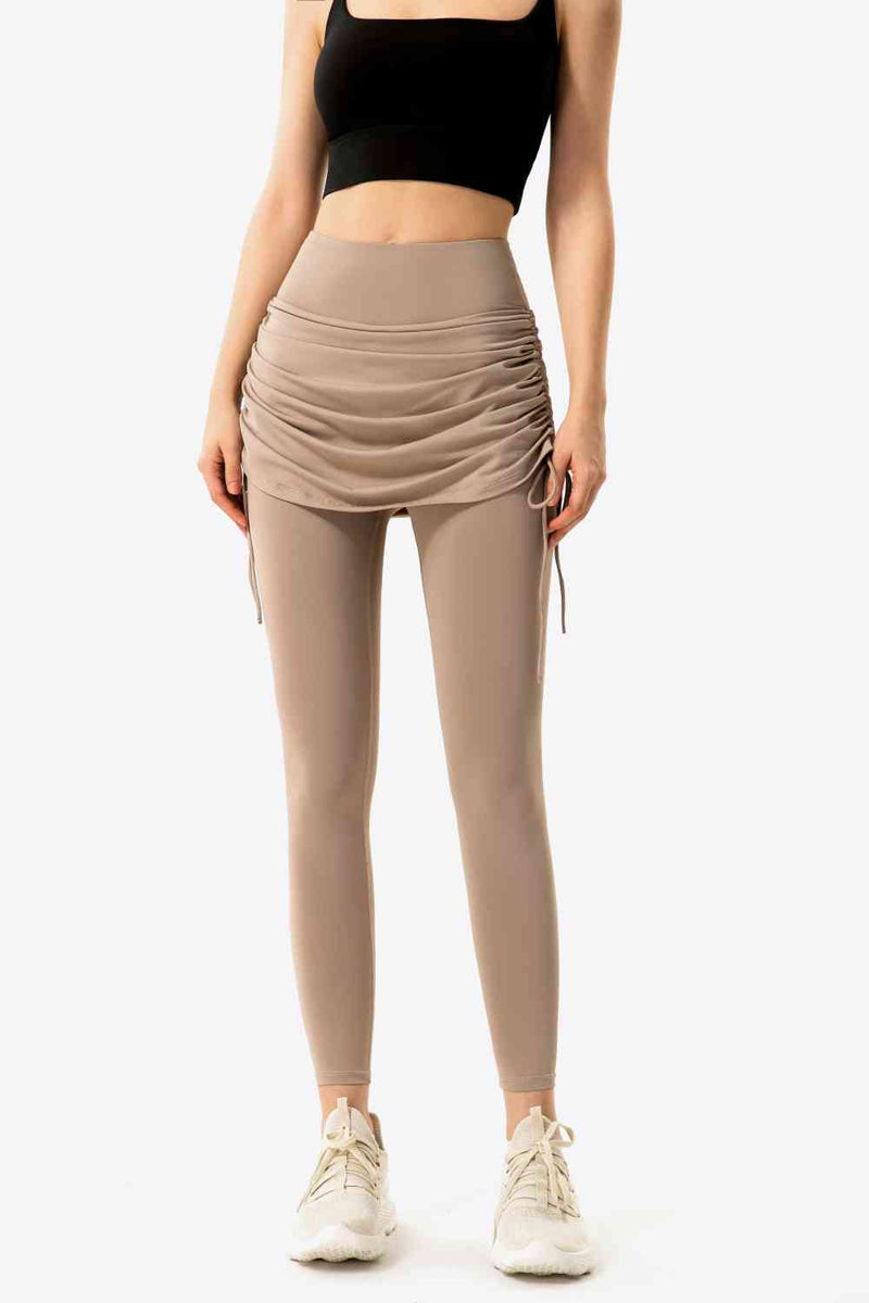 Drawstring Ruched Faux Layered Yoga Leggings