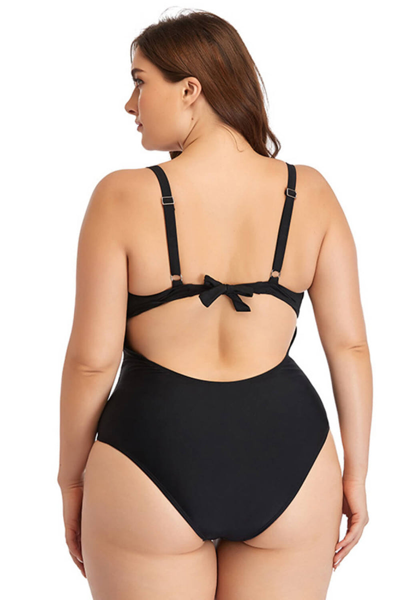 Plus Size Spliced Mesh Tie-Back One-Piece Swimsuit - Madikfashions.com