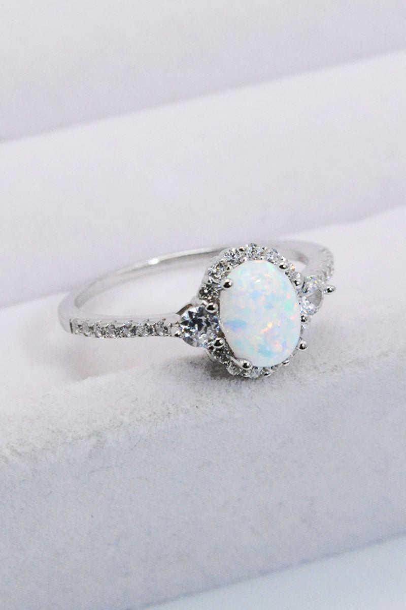 925 Sterling Silver Platinum-Plated Opal Ring Trendsi