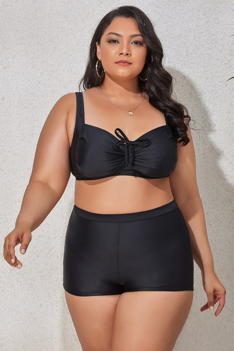 Plus Size Drawstring Detail Two-Piece Swimsuit Trendsi