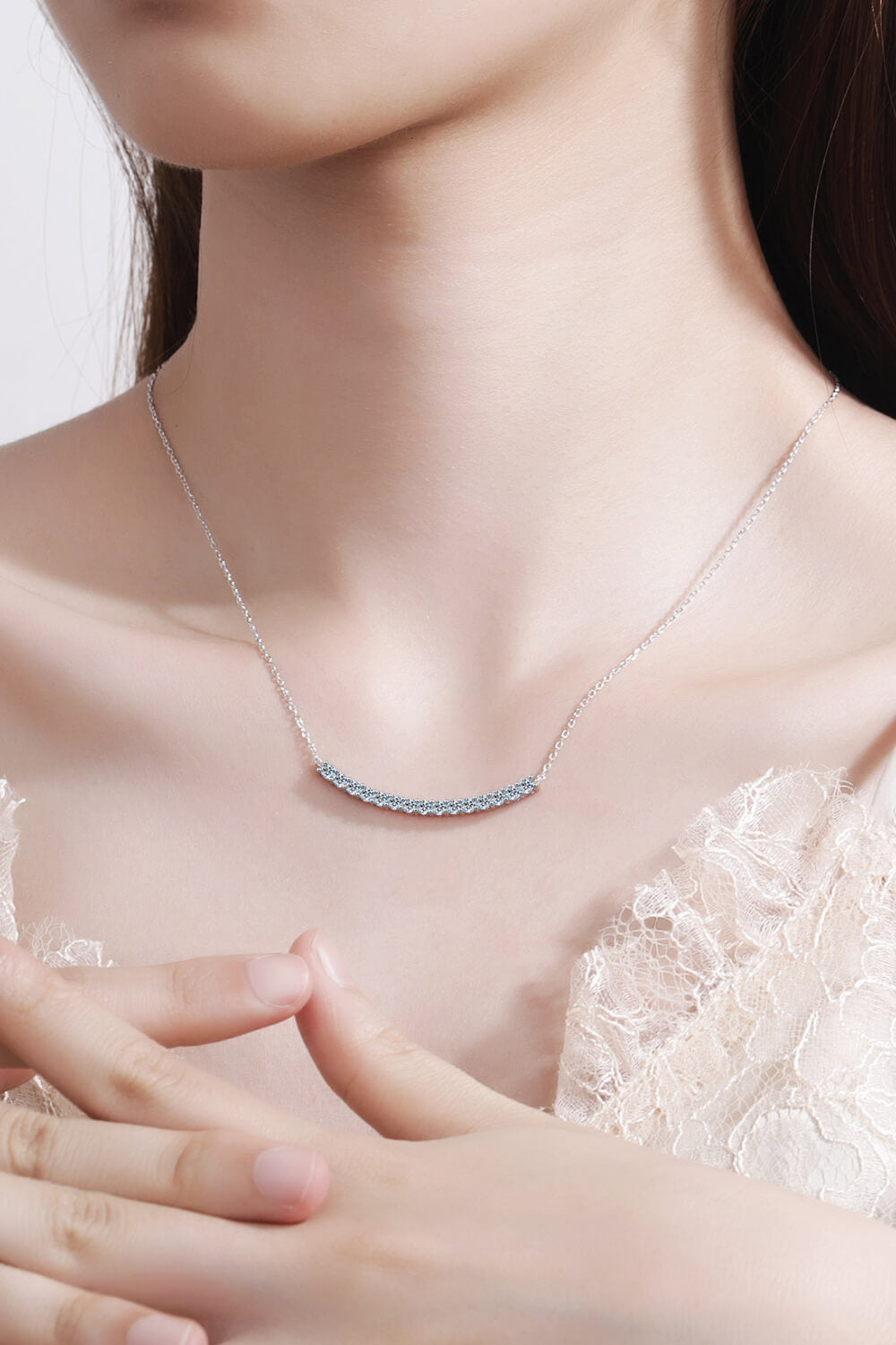 Sterling Silver Curved Bar Necklace Trendsi