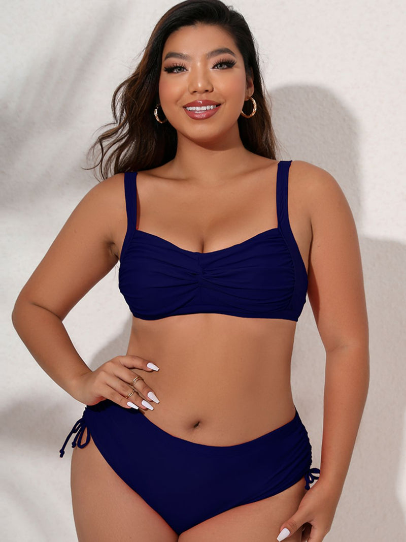 Plus Size Twist Front Tied Bikini Set - Madikfashions.com