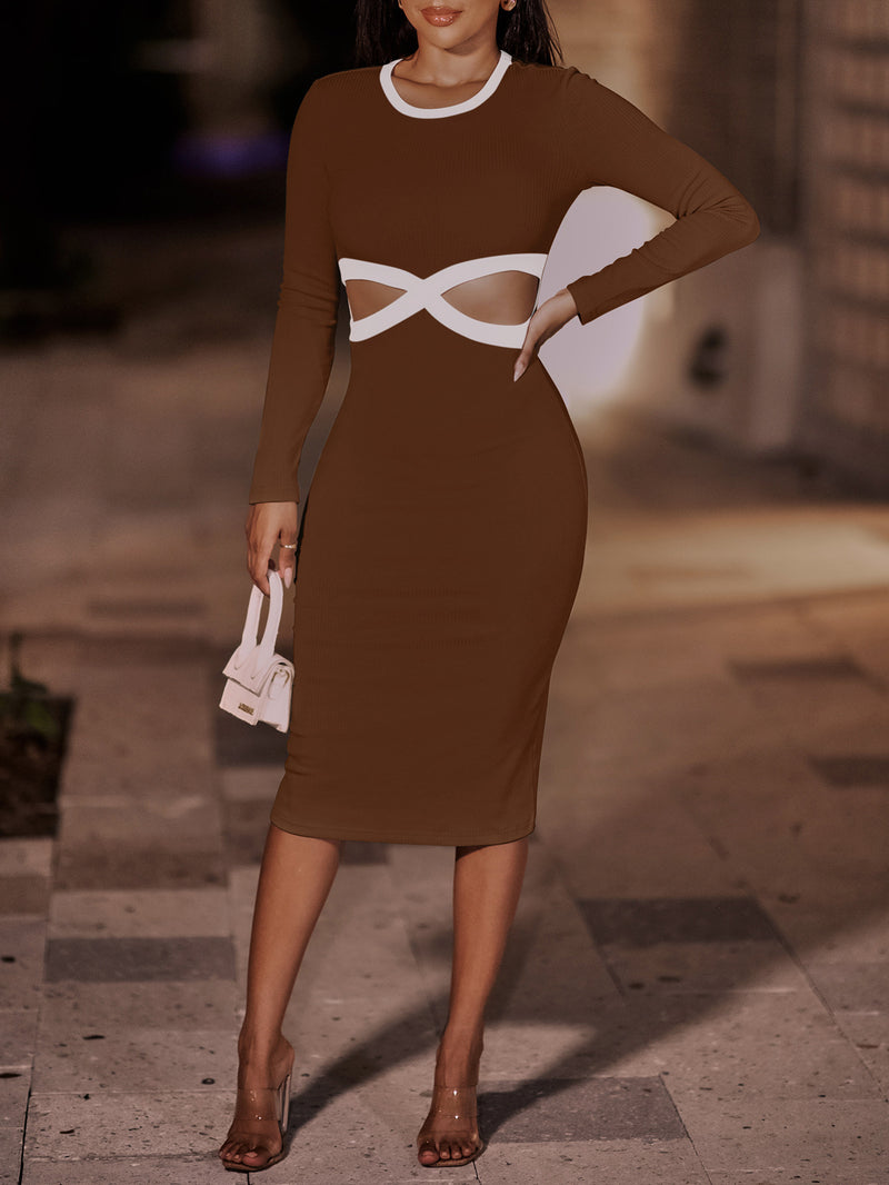 Contrast Cutout Ribbed Bodycon Dress - Madikfashions.com