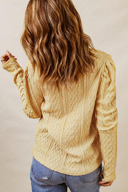Cable-Knit Round Neck Long Sleeve Blouse
