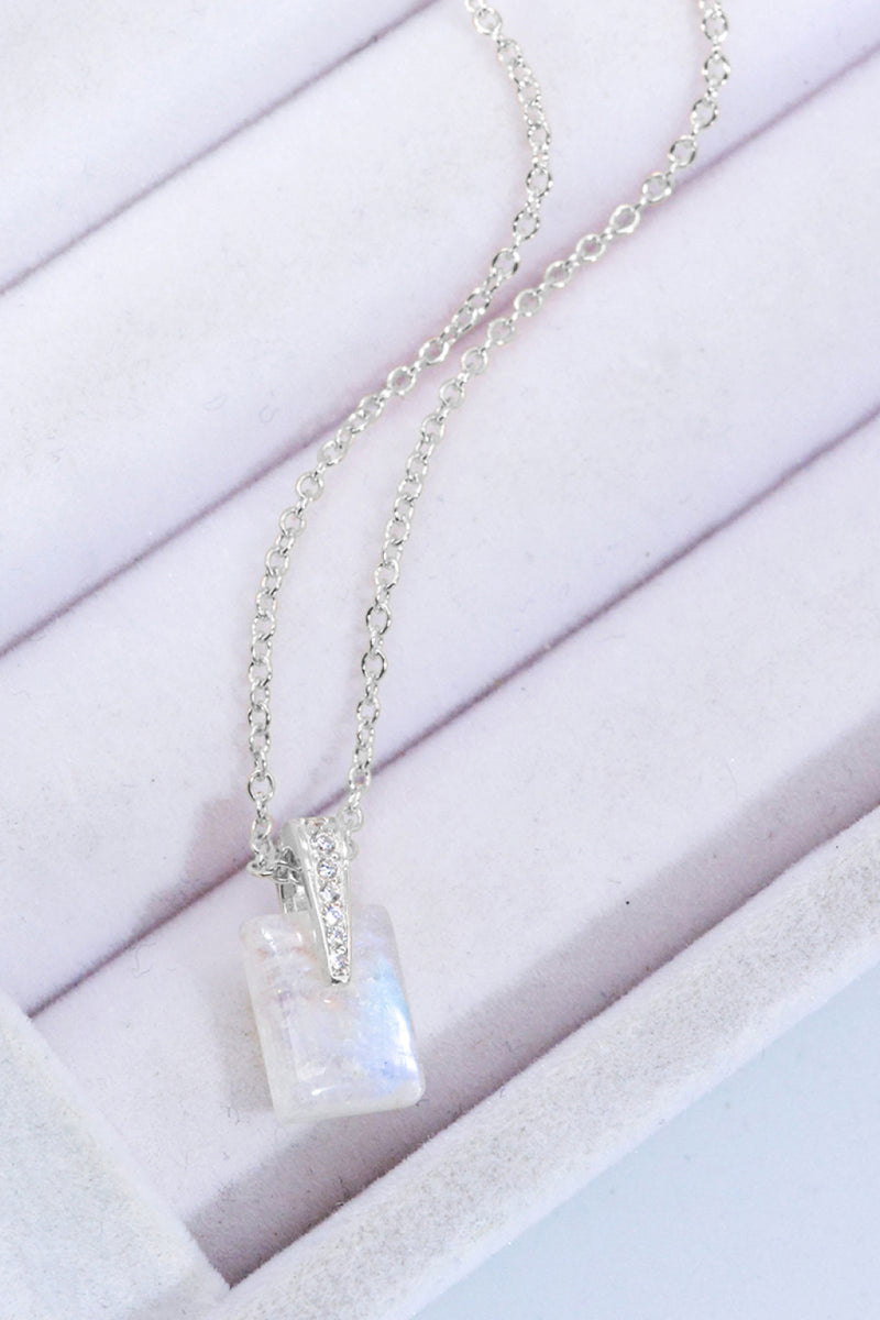 925 Sterling Silver Natural Moonstone Pendant Necklace Trendsi