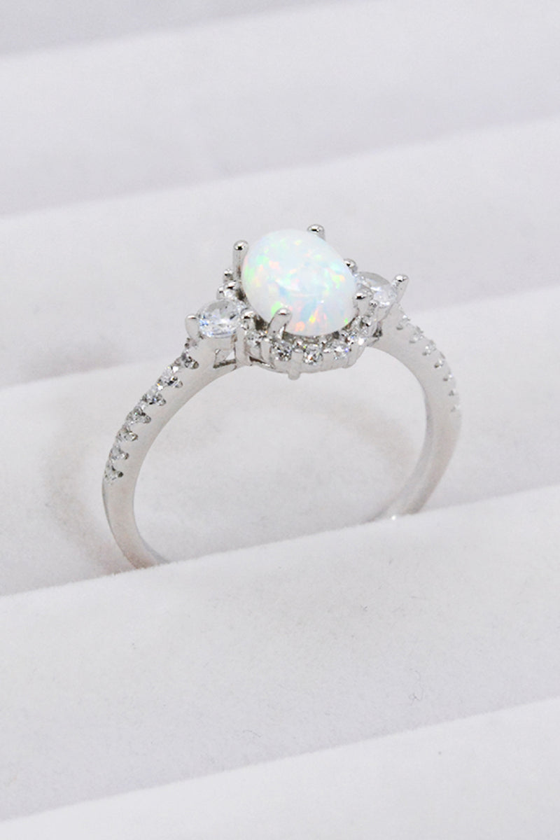 925 Sterling Silver Platinum-Plated Opal Ring Trendsi