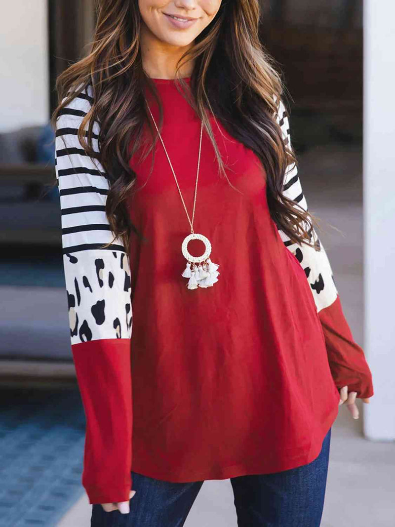 Printed Round Neck Long Sleeve T-Shirt