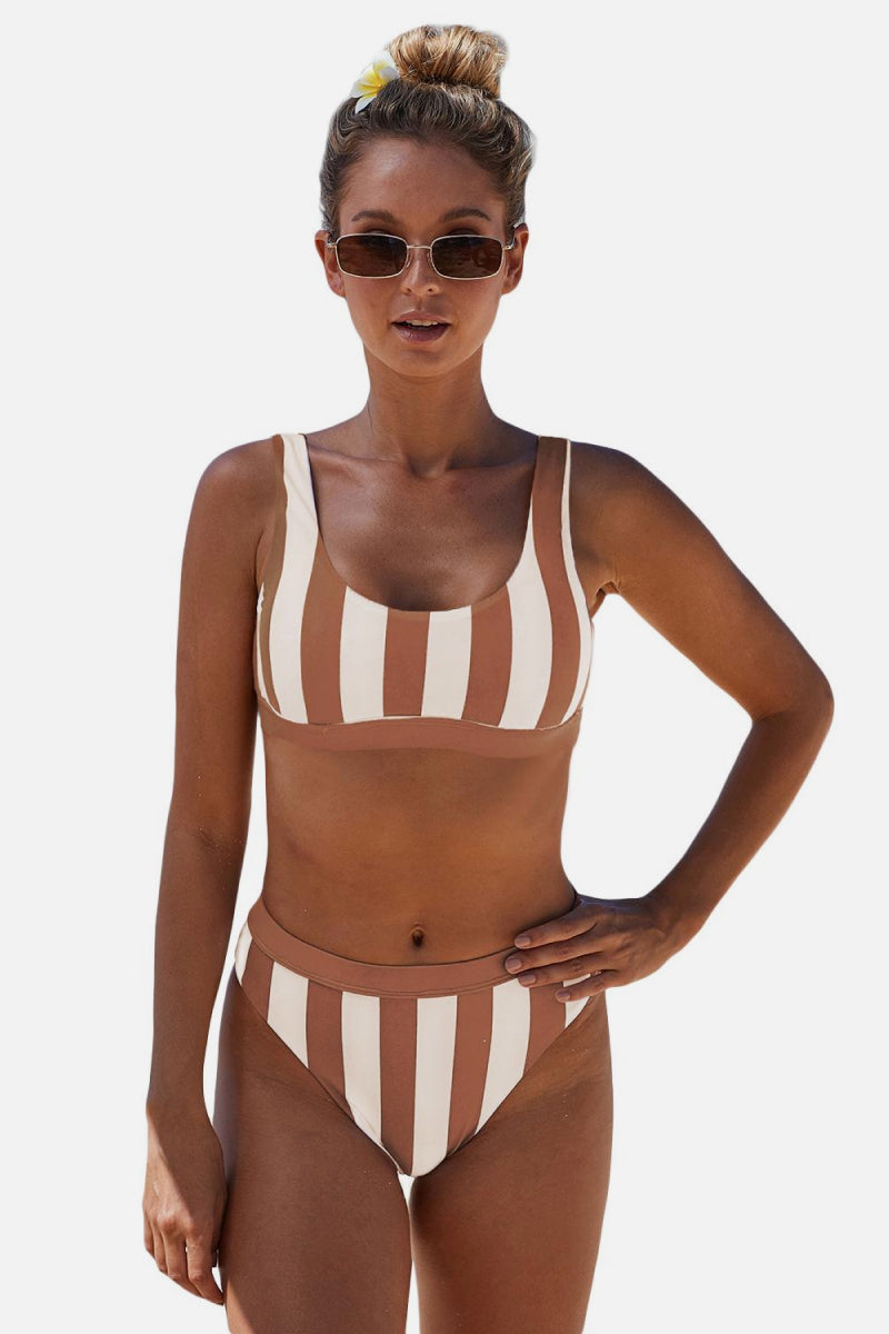 Striped Tank High Waist Bikini Trendsi